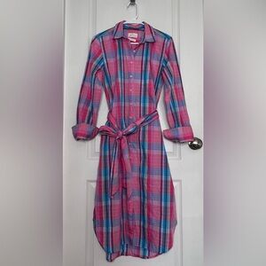 J Crew Button Spring Dress 4 Tall Pink Plaid Poplin Preppy Academia Old Money
